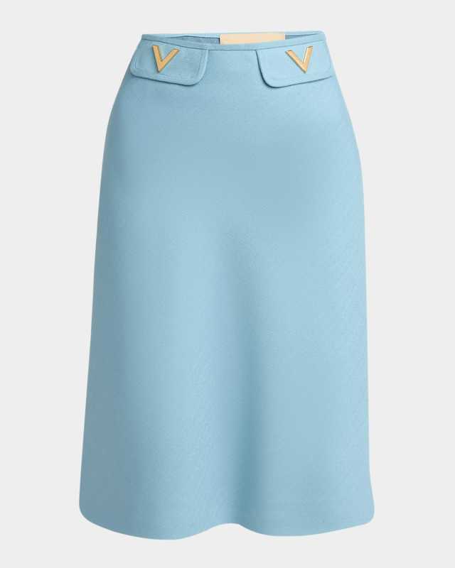 V Logo Solid Viscose Skirt